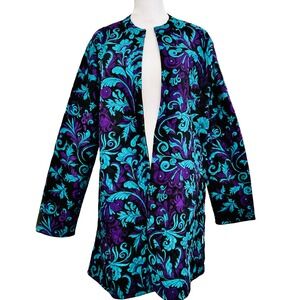 PASSAGE reversible quilted chore barn jacket floral black open front women M NWT